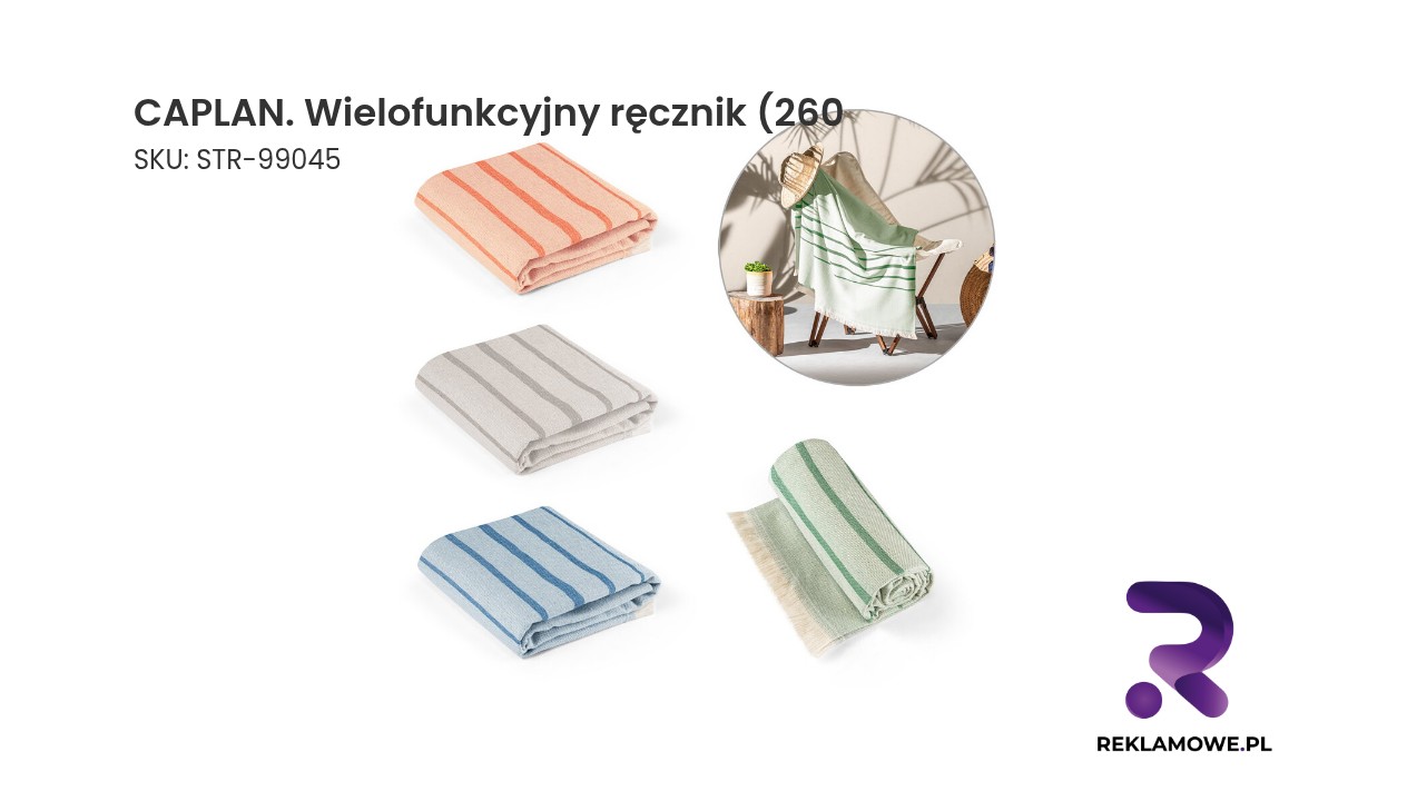 CAPLAN. Wielofunkcyjny ręcznik (260 g/m²) wykonany z lekkiej i wytrzymałej bawełny (90%) oraz bawełny z recyklingu (10%) CAPLAN wielofunkcyjny ręcznik 260 g – praktyczny ręcznik do różnych zastosowań