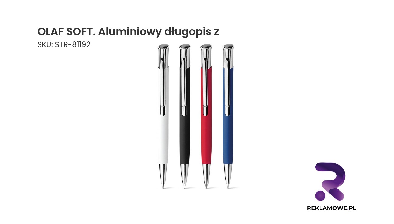 OLAF SOFT. Aluminiowy długopis z gumowymi wykończeniami OLAF SOFT aluminiowy długopis z elegancki długopis reklamowy